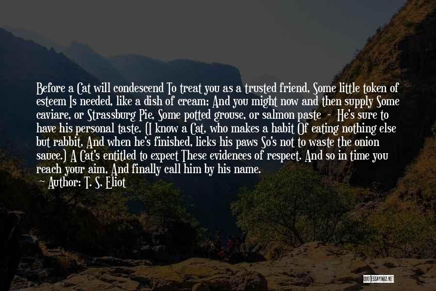 T. S. Eliot Quotes: Before A Cat Will Condescend To Treat You As A Trusted Friend, Some Little Token Of Esteem Is Needed, Like