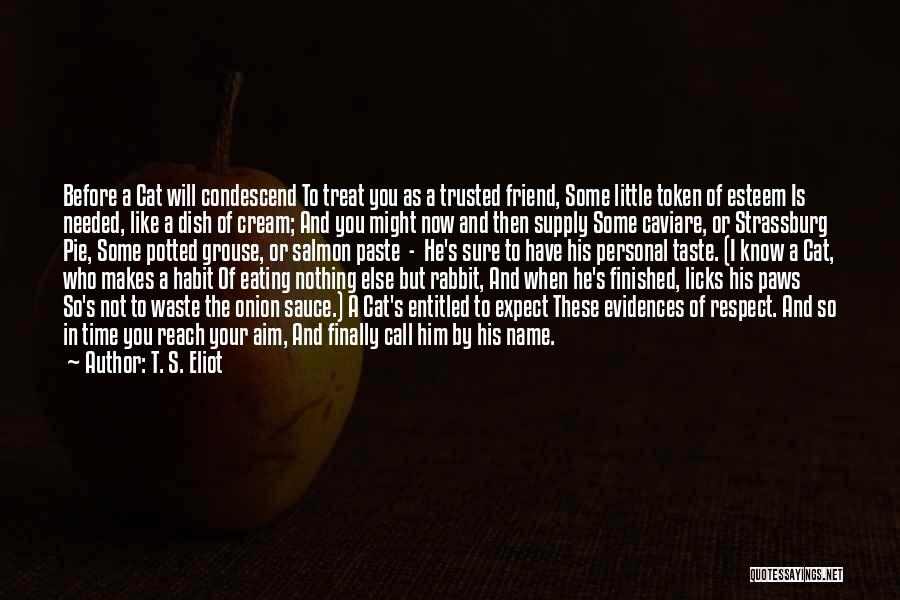 T. S. Eliot Quotes: Before A Cat Will Condescend To Treat You As A Trusted Friend, Some Little Token Of Esteem Is Needed, Like