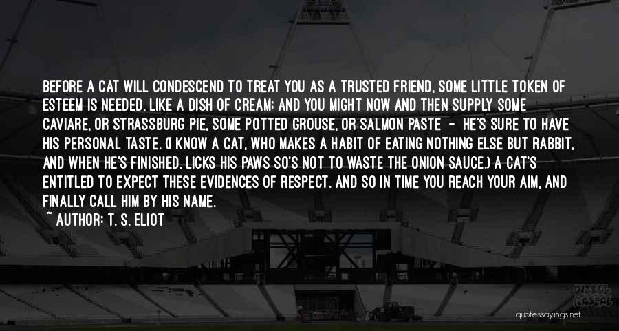 T. S. Eliot Quotes: Before A Cat Will Condescend To Treat You As A Trusted Friend, Some Little Token Of Esteem Is Needed, Like