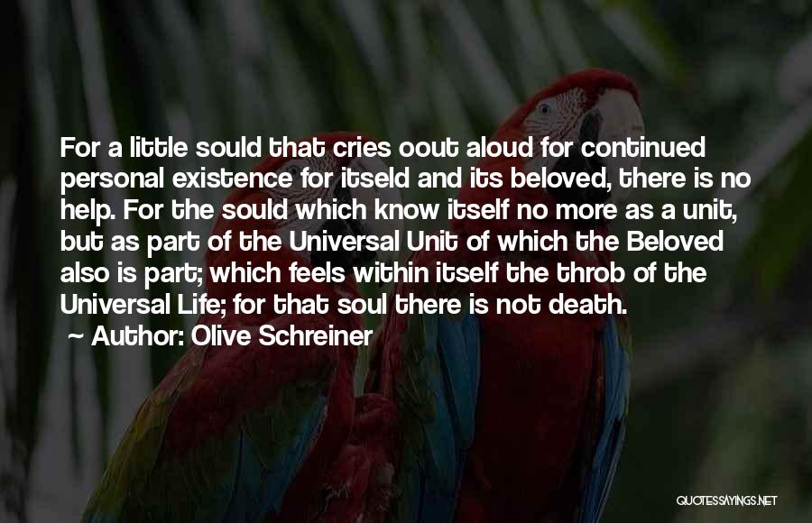 Olive Schreiner Quotes: For A Little Sould That Cries Oout Aloud For Continued Personal Existence For Itseld And Its Beloved, There Is No