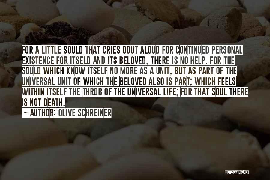 Olive Schreiner Quotes: For A Little Sould That Cries Oout Aloud For Continued Personal Existence For Itseld And Its Beloved, There Is No