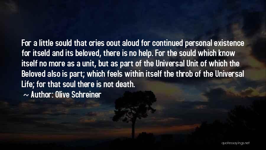 Olive Schreiner Quotes: For A Little Sould That Cries Oout Aloud For Continued Personal Existence For Itseld And Its Beloved, There Is No