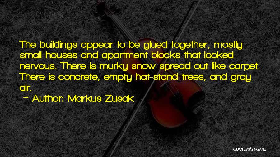 Markus Zusak Quotes: The Buildings Appear To Be Glued Together, Mostly Small Houses And Apartment Blocks That Looked Nervous. There Is Murky Snow