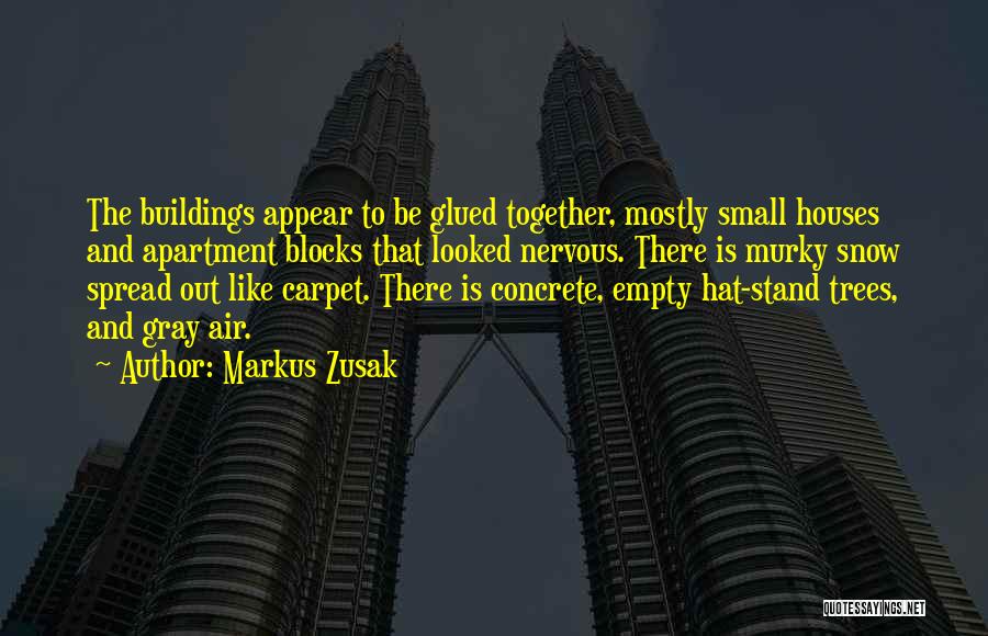 Markus Zusak Quotes: The Buildings Appear To Be Glued Together, Mostly Small Houses And Apartment Blocks That Looked Nervous. There Is Murky Snow