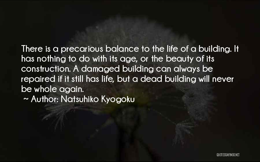 Natsuhiko Kyogoku Quotes: There Is A Precarious Balance To The Life Of A Building. It Has Nothing To Do With Its Age, Or