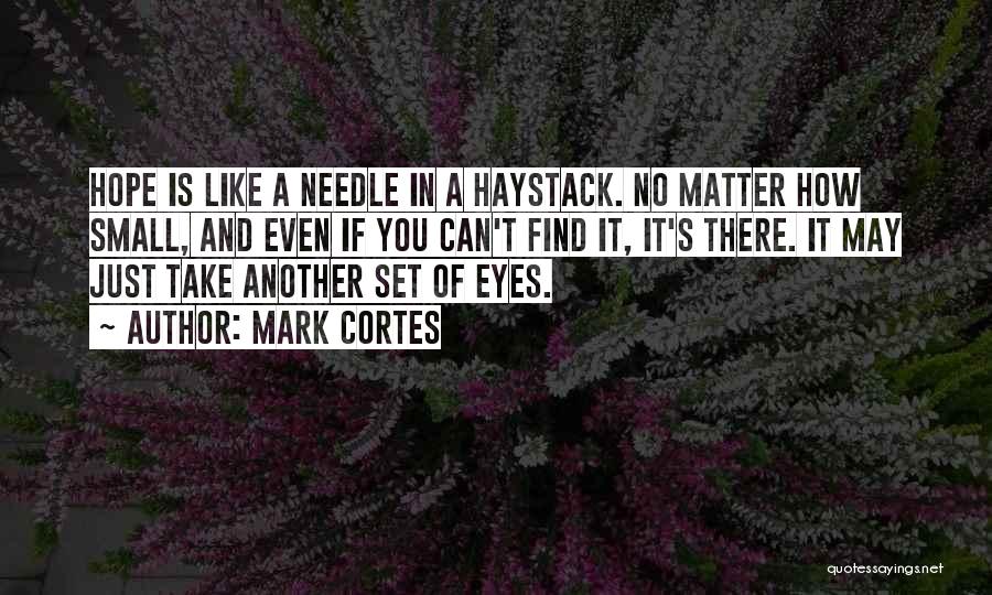 Mark Cortes Quotes: Hope Is Like A Needle In A Haystack. No Matter How Small, And Even If You Can't Find It, It's