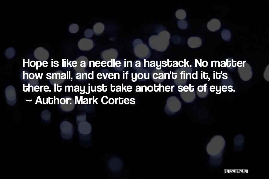 Mark Cortes Quotes: Hope Is Like A Needle In A Haystack. No Matter How Small, And Even If You Can't Find It, It's