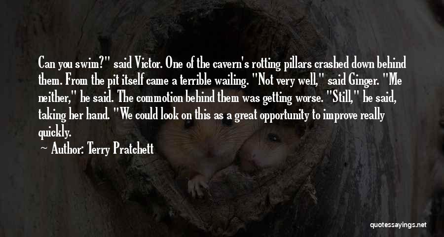 Terry Pratchett Quotes: Can You Swim? Said Victor. One Of The Cavern's Rotting Pillars Crashed Down Behind Them. From The Pit Itself Came