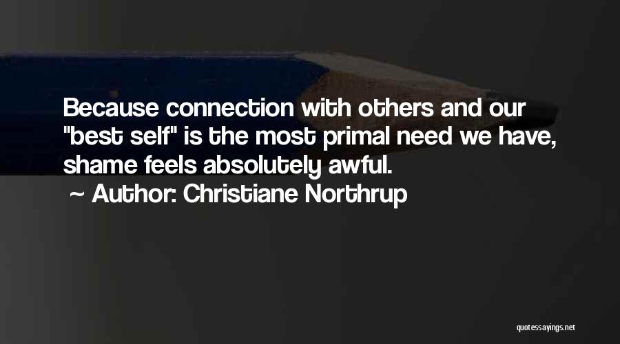 Christiane Northrup Quotes: Because Connection With Others And Our Best Self Is The Most Primal Need We Have, Shame Feels Absolutely Awful.