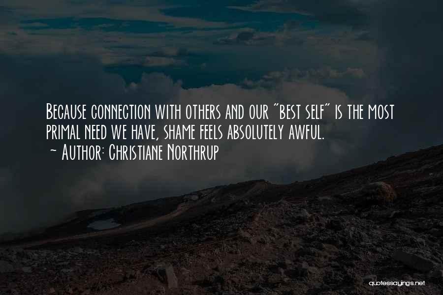 Christiane Northrup Quotes: Because Connection With Others And Our Best Self Is The Most Primal Need We Have, Shame Feels Absolutely Awful.