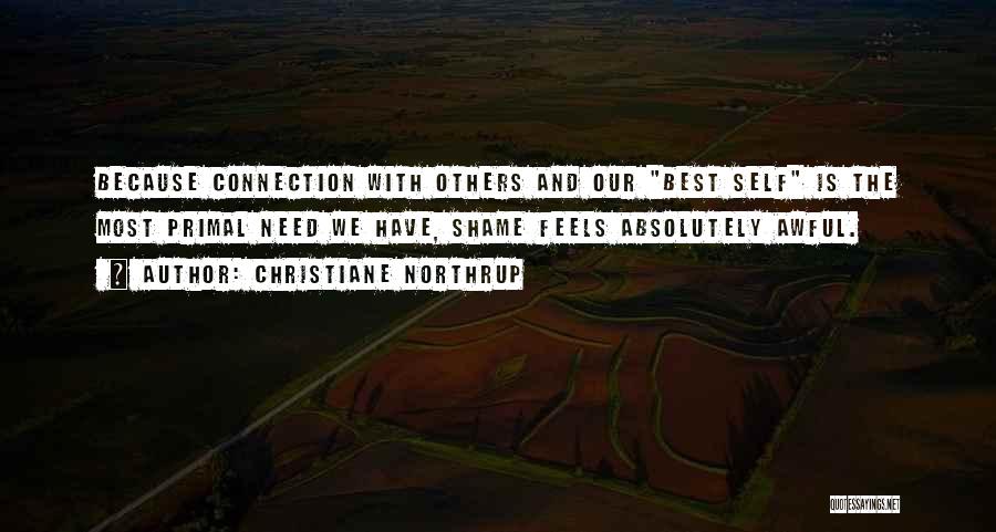 Christiane Northrup Quotes: Because Connection With Others And Our Best Self Is The Most Primal Need We Have, Shame Feels Absolutely Awful.