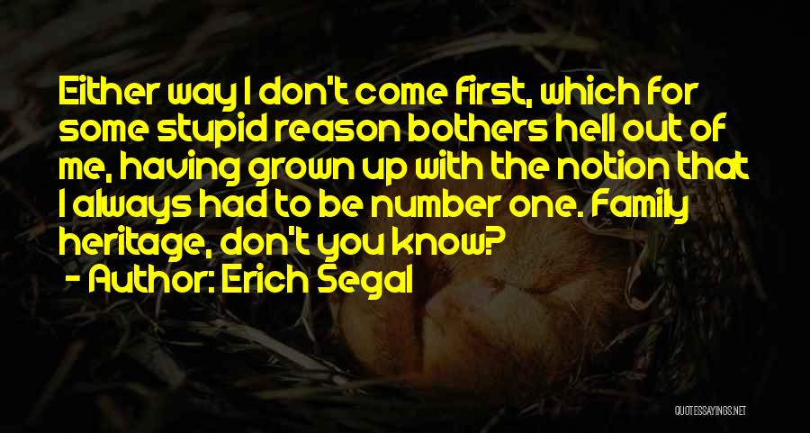 Erich Segal Quotes: Either Way I Don't Come First, Which For Some Stupid Reason Bothers Hell Out Of Me, Having Grown Up With