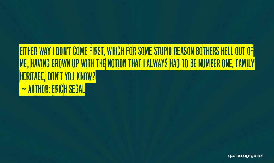 Erich Segal Quotes: Either Way I Don't Come First, Which For Some Stupid Reason Bothers Hell Out Of Me, Having Grown Up With