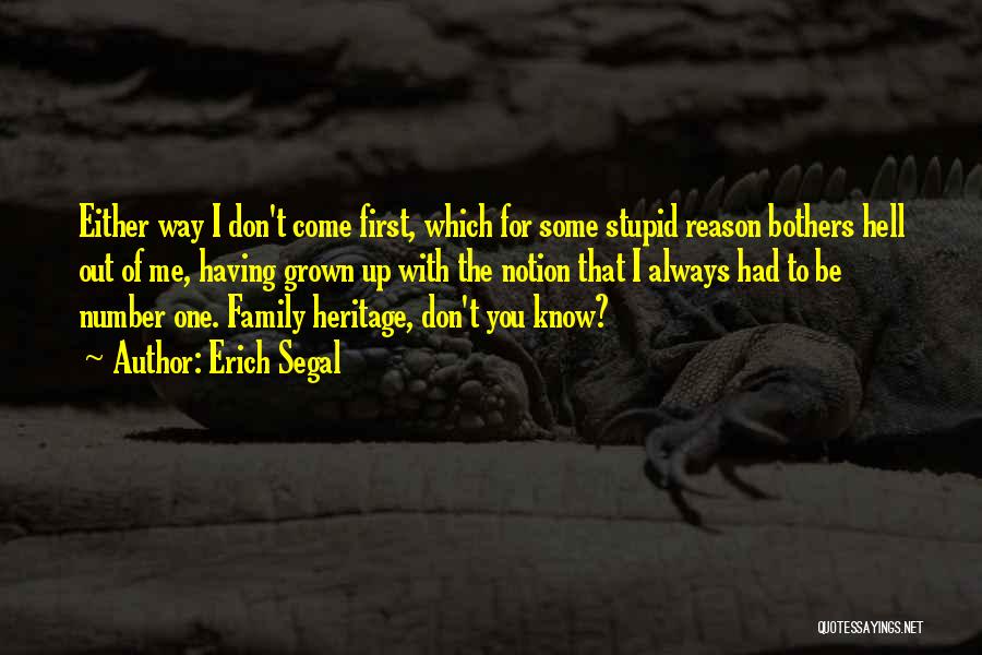 Erich Segal Quotes: Either Way I Don't Come First, Which For Some Stupid Reason Bothers Hell Out Of Me, Having Grown Up With