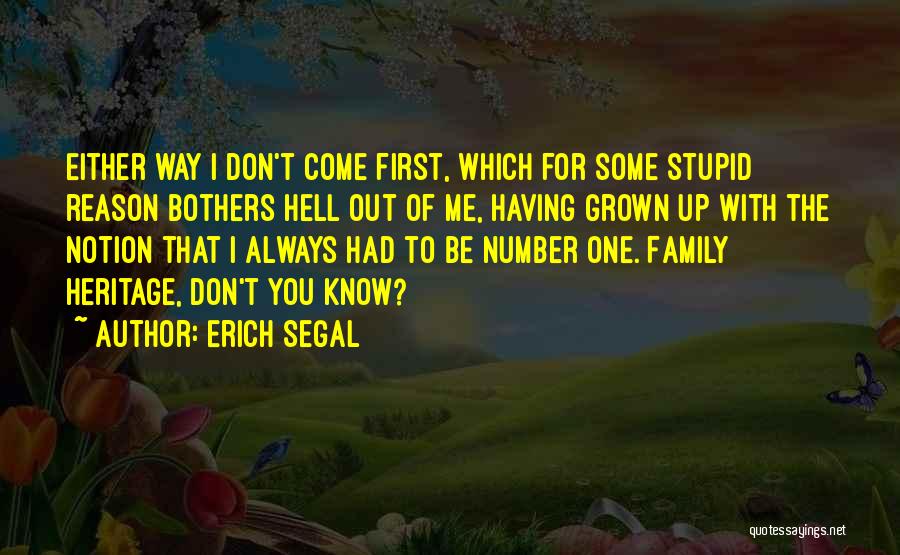 Erich Segal Quotes: Either Way I Don't Come First, Which For Some Stupid Reason Bothers Hell Out Of Me, Having Grown Up With