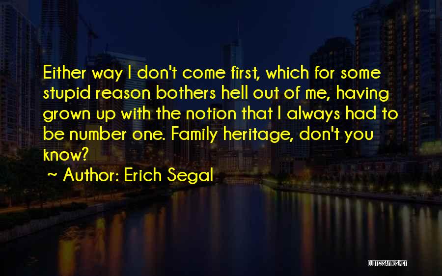 Erich Segal Quotes: Either Way I Don't Come First, Which For Some Stupid Reason Bothers Hell Out Of Me, Having Grown Up With