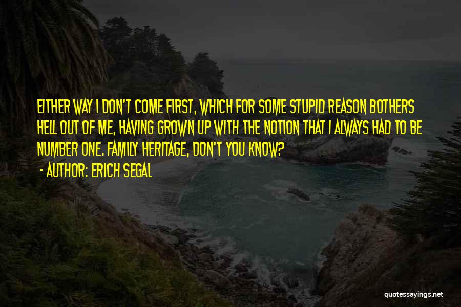 Erich Segal Quotes: Either Way I Don't Come First, Which For Some Stupid Reason Bothers Hell Out Of Me, Having Grown Up With