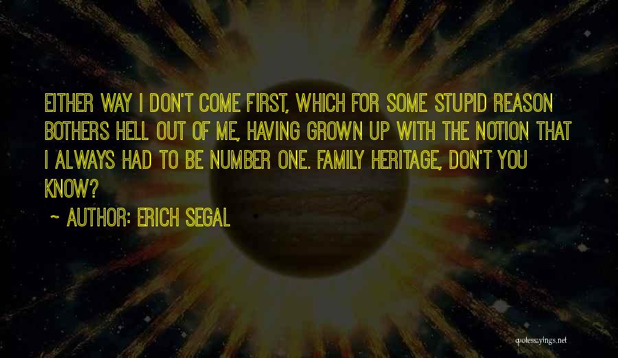 Erich Segal Quotes: Either Way I Don't Come First, Which For Some Stupid Reason Bothers Hell Out Of Me, Having Grown Up With