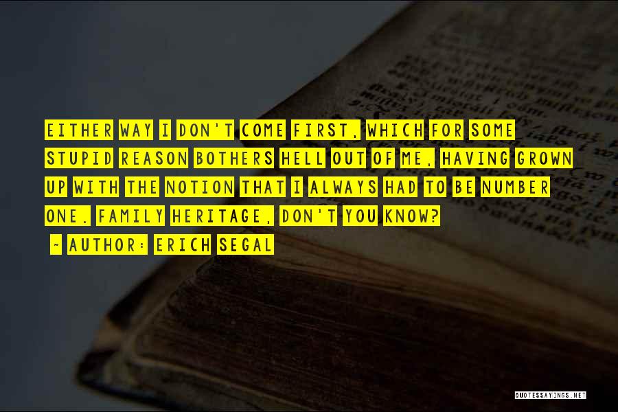 Erich Segal Quotes: Either Way I Don't Come First, Which For Some Stupid Reason Bothers Hell Out Of Me, Having Grown Up With