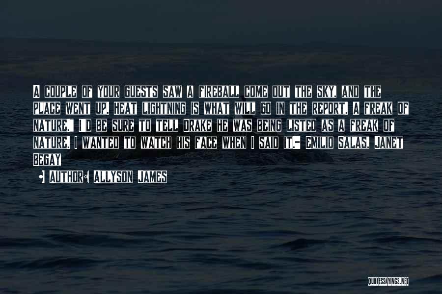 Allyson James Quotes: A Couple Of Your Guests Saw A Fireball Come Out The Sky, And The Place Went Up. Heat Lightning Is