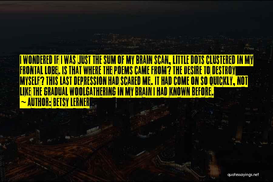 Betsy Lerner Quotes: I Wondered If I Was Just The Sum Of My Brain Scan, Little Dots Clustered In My Frontal Lobe. Is