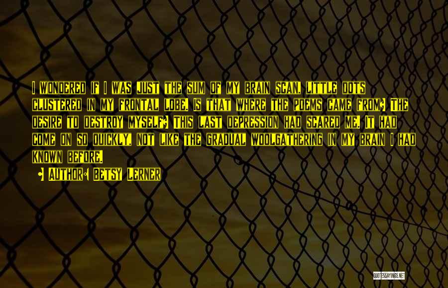 Betsy Lerner Quotes: I Wondered If I Was Just The Sum Of My Brain Scan, Little Dots Clustered In My Frontal Lobe. Is