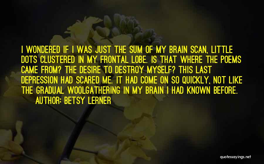 Betsy Lerner Quotes: I Wondered If I Was Just The Sum Of My Brain Scan, Little Dots Clustered In My Frontal Lobe. Is