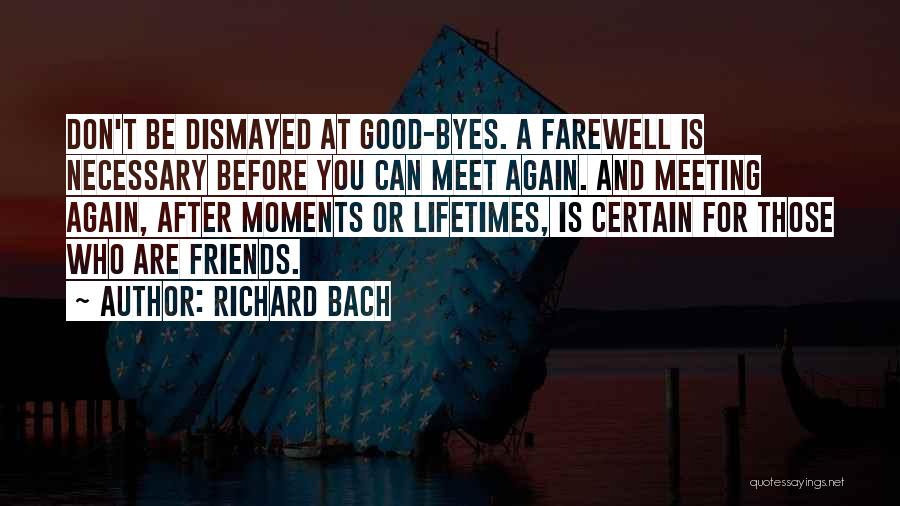 Richard Bach Quotes: Don't Be Dismayed At Good-byes. A Farewell Is Necessary Before You Can Meet Again. And Meeting Again, After Moments Or