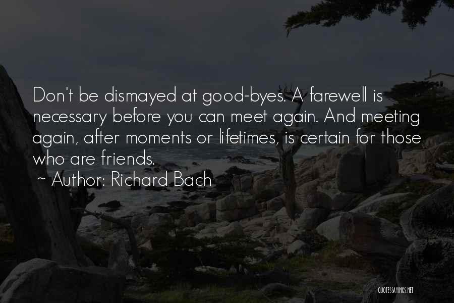 Richard Bach Quotes: Don't Be Dismayed At Good-byes. A Farewell Is Necessary Before You Can Meet Again. And Meeting Again, After Moments Or