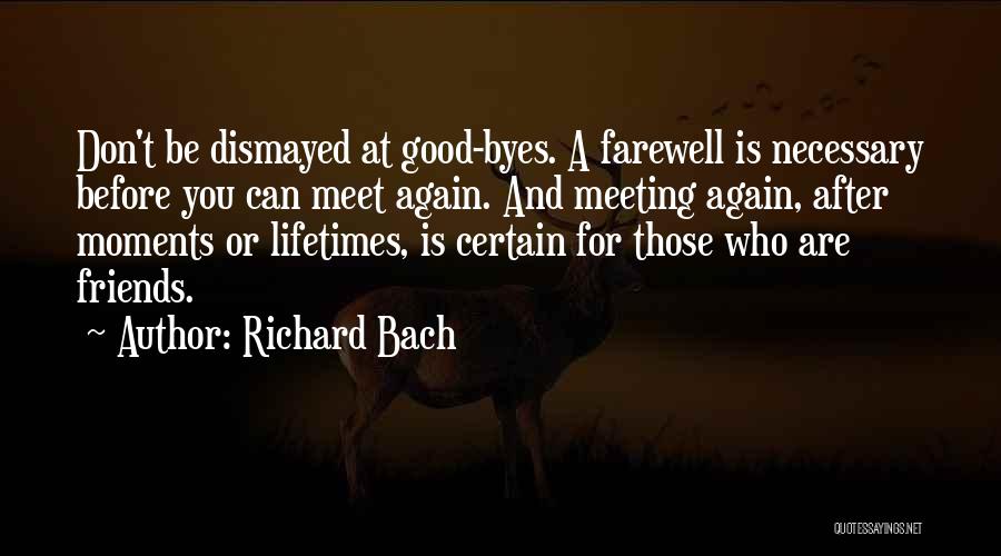 Richard Bach Quotes: Don't Be Dismayed At Good-byes. A Farewell Is Necessary Before You Can Meet Again. And Meeting Again, After Moments Or