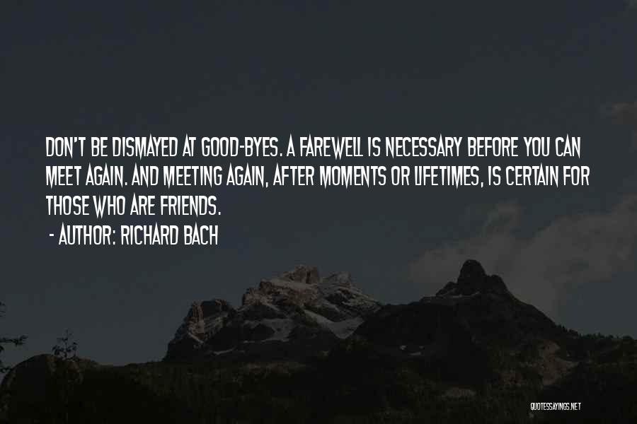 Richard Bach Quotes: Don't Be Dismayed At Good-byes. A Farewell Is Necessary Before You Can Meet Again. And Meeting Again, After Moments Or