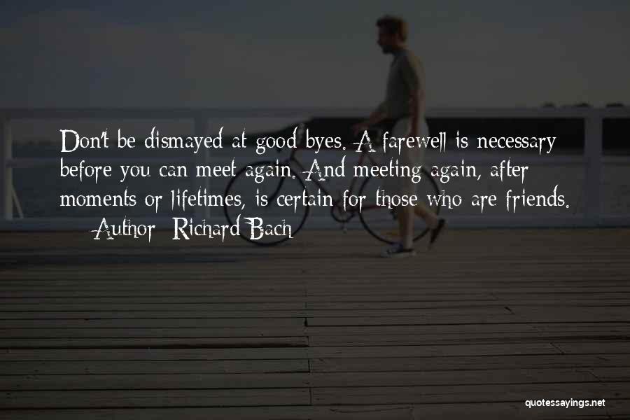 Richard Bach Quotes: Don't Be Dismayed At Good-byes. A Farewell Is Necessary Before You Can Meet Again. And Meeting Again, After Moments Or