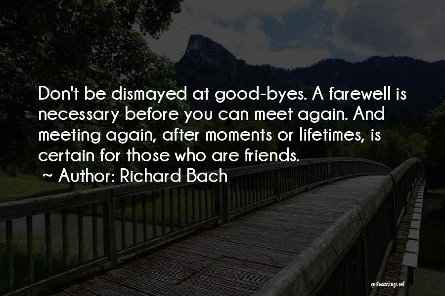 Richard Bach Quotes: Don't Be Dismayed At Good-byes. A Farewell Is Necessary Before You Can Meet Again. And Meeting Again, After Moments Or