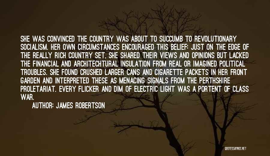 James Robertson Quotes: She Was Convinced The Country Was About To Succumb To Revolutionary Socialism. Her Own Circumstances Encouraged This Belief: Just On