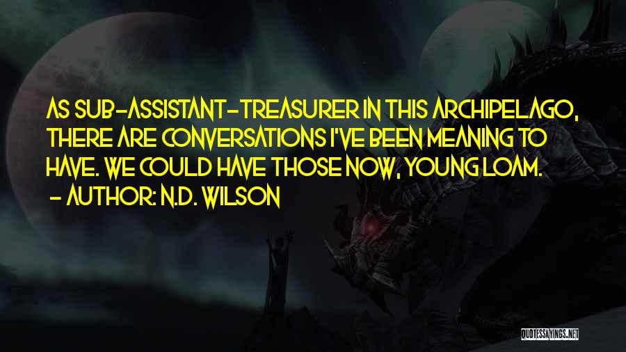 N.D. Wilson Quotes: As Sub-assistant-treasurer In This Archipelago, There Are Conversations I've Been Meaning To Have. We Could Have Those Now, Young Loam.