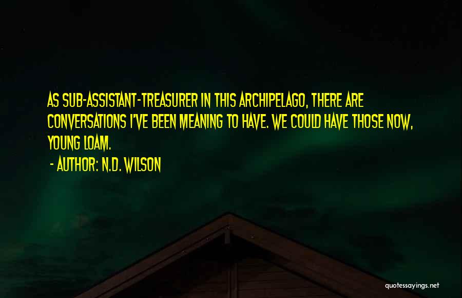 N.D. Wilson Quotes: As Sub-assistant-treasurer In This Archipelago, There Are Conversations I've Been Meaning To Have. We Could Have Those Now, Young Loam.