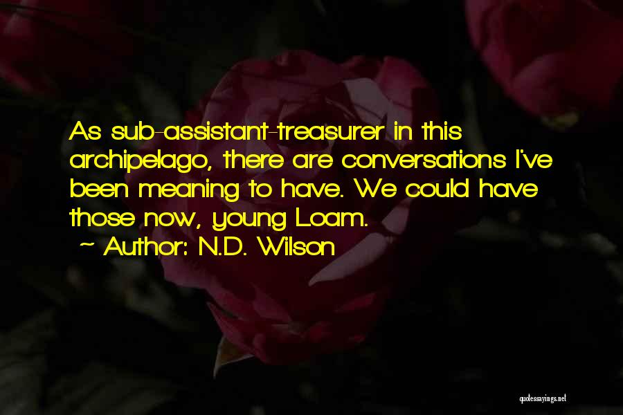 N.D. Wilson Quotes: As Sub-assistant-treasurer In This Archipelago, There Are Conversations I've Been Meaning To Have. We Could Have Those Now, Young Loam.