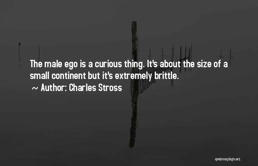 Charles Stross Quotes: The Male Ego Is A Curious Thing. It's About The Size Of A Small Continent But It's Extremely Brittle.