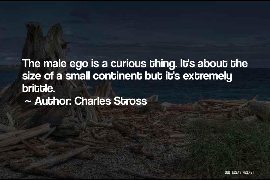 Charles Stross Quotes: The Male Ego Is A Curious Thing. It's About The Size Of A Small Continent But It's Extremely Brittle.