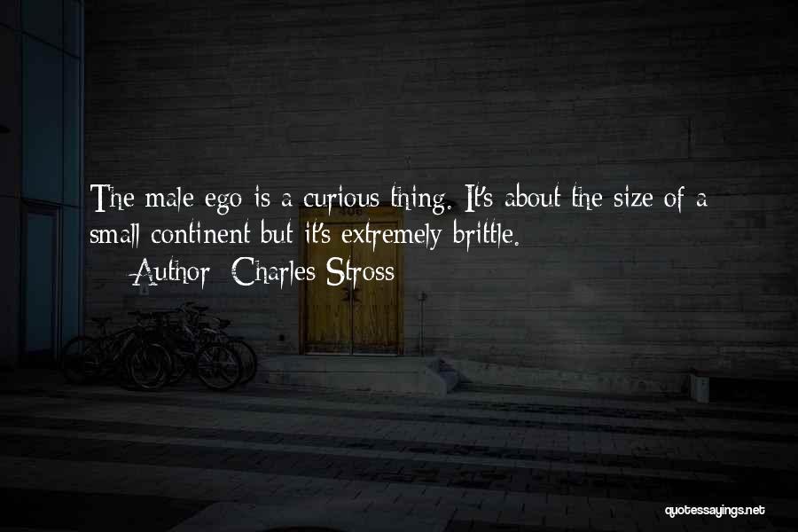 Charles Stross Quotes: The Male Ego Is A Curious Thing. It's About The Size Of A Small Continent But It's Extremely Brittle.