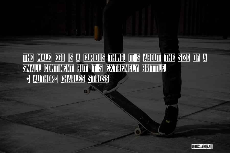 Charles Stross Quotes: The Male Ego Is A Curious Thing. It's About The Size Of A Small Continent But It's Extremely Brittle.