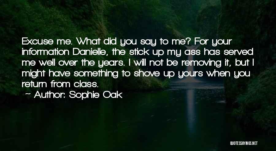 Sophie Oak Quotes: Excuse Me. What Did You Say To Me? For Your Information Danielle, The Stick Up My Ass Has Served Me