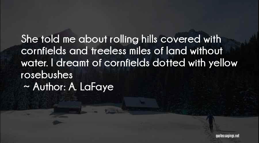 A. LaFaye Quotes: She Told Me About Rolling Hills Covered With Cornfields And Treeless Miles Of Land Without Water. I Dreamt Of Cornfields