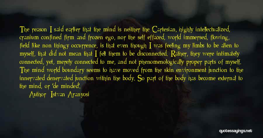 Istvan Aranyosi Quotes: The Reason I Said Earlier That The Mind Is Neither The Cartesian, Highly Intellectualized, Cranium-confined Firm-and-frozen Ego, Nor The Self-effaced,