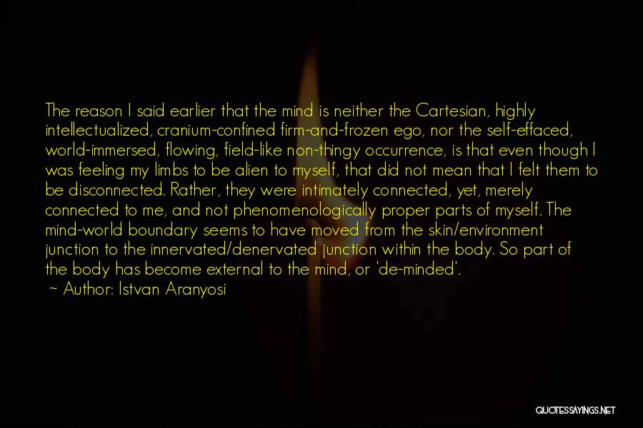 Istvan Aranyosi Quotes: The Reason I Said Earlier That The Mind Is Neither The Cartesian, Highly Intellectualized, Cranium-confined Firm-and-frozen Ego, Nor The Self-effaced,