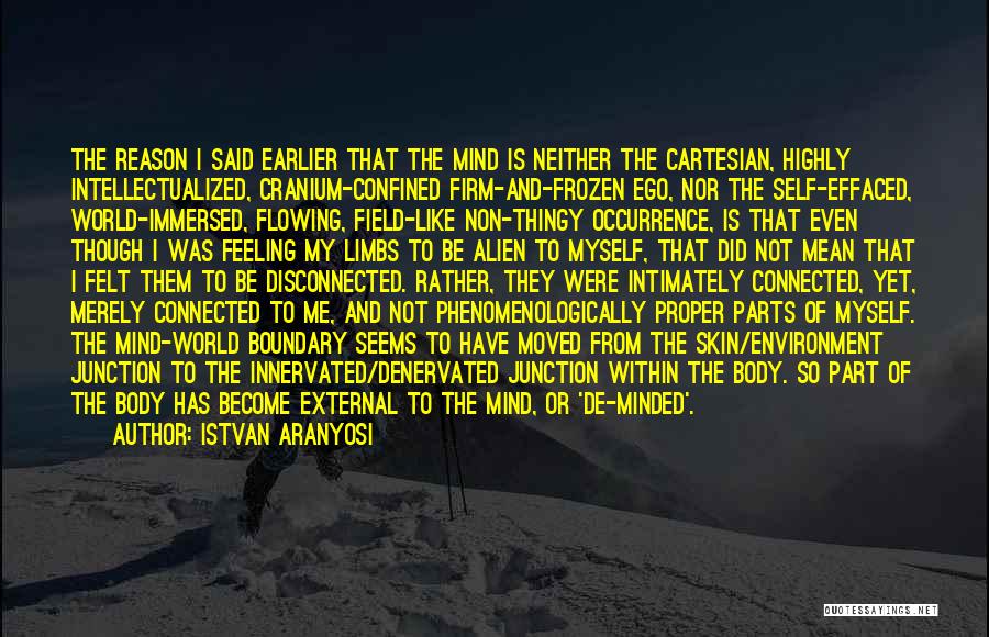 Istvan Aranyosi Quotes: The Reason I Said Earlier That The Mind Is Neither The Cartesian, Highly Intellectualized, Cranium-confined Firm-and-frozen Ego, Nor The Self-effaced,