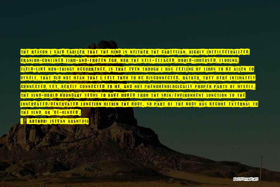 Istvan Aranyosi Quotes: The Reason I Said Earlier That The Mind Is Neither The Cartesian, Highly Intellectualized, Cranium-confined Firm-and-frozen Ego, Nor The Self-effaced,