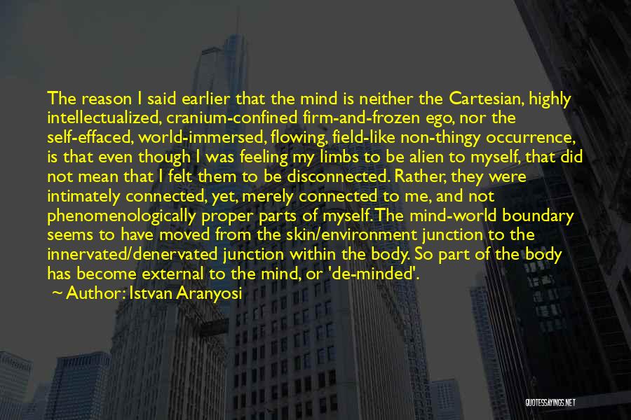 Istvan Aranyosi Quotes: The Reason I Said Earlier That The Mind Is Neither The Cartesian, Highly Intellectualized, Cranium-confined Firm-and-frozen Ego, Nor The Self-effaced,