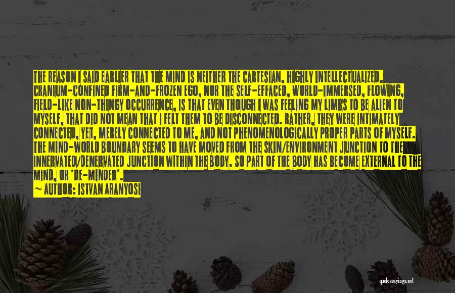 Istvan Aranyosi Quotes: The Reason I Said Earlier That The Mind Is Neither The Cartesian, Highly Intellectualized, Cranium-confined Firm-and-frozen Ego, Nor The Self-effaced,