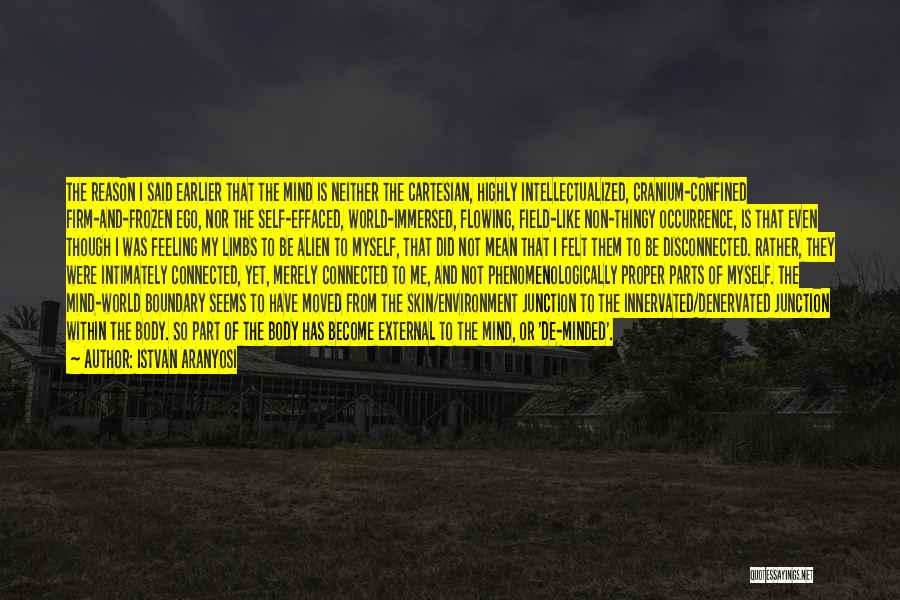 Istvan Aranyosi Quotes: The Reason I Said Earlier That The Mind Is Neither The Cartesian, Highly Intellectualized, Cranium-confined Firm-and-frozen Ego, Nor The Self-effaced,